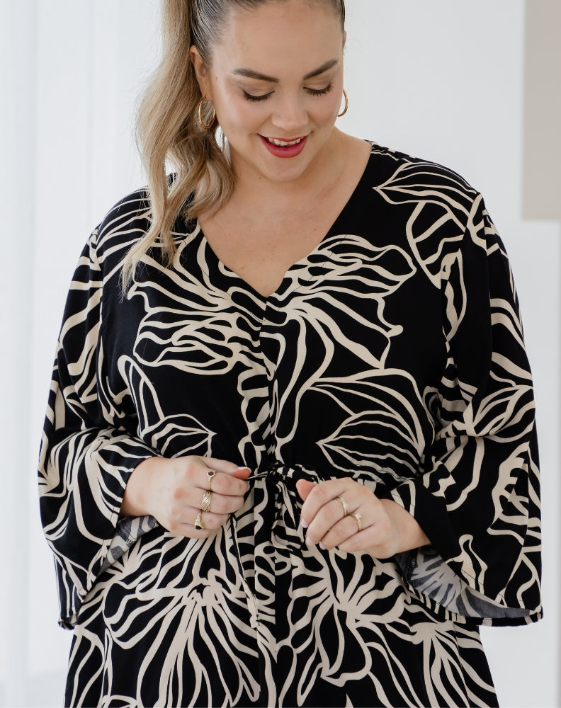Zoe Dress With Pockets - Midnight Palm