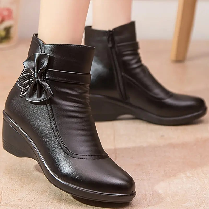 SERENELLA™ WOMEN'S SIDE ZIPPER PLATFORM BOWKNOT BOOTS