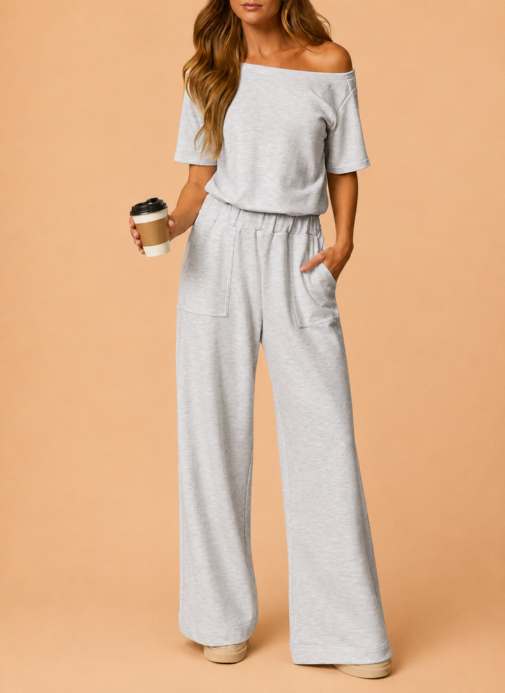 Women's Short Sleeve Back Cutout Casual Wide Leg Loose Fit One-Piece Jumpsuit